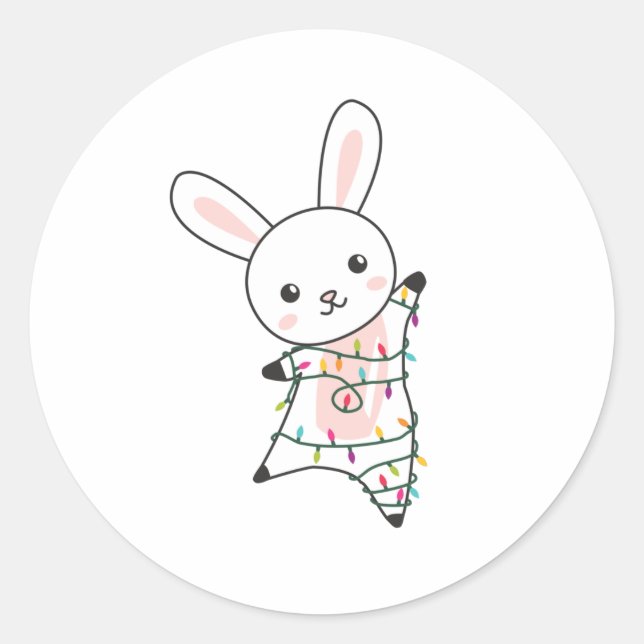 Bunny Merry Christmas Winter Animals Rabbits Classic Round Sticker (Front)