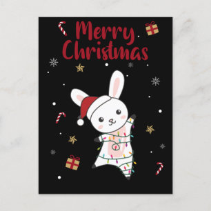Bunny Merry Christmas Winter Animals Rabbits Holiday Postcard