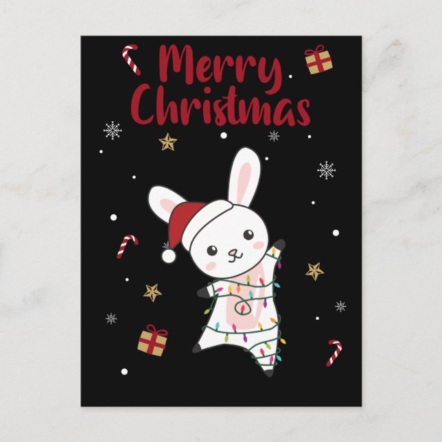 Bunny Merry Christmas Winter Animals Rabbits Holiday Postcard (Front)