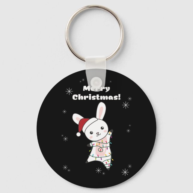 Bunny Merry Christmas Winter Animals Rabbits Key Ring (Front)
