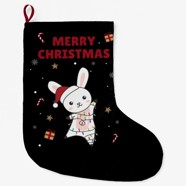 Bunny Merry Christmas Winter Animals Rabbits Large Large Christmas Stocking (Front)