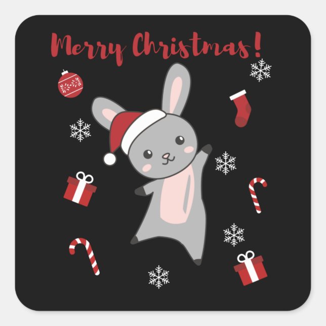Bunny Merry Christmas Winter Animals Rabbits Square Sticker (Front)
