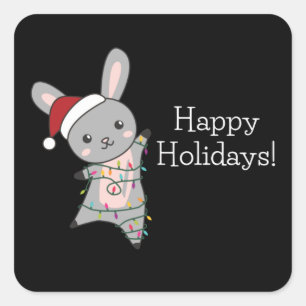 Bunny Merry Christmas Winter Animals Rabbits Square Sticker