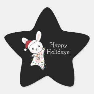 Bunny Merry Christmas Winter Animals Rabbits Star Sticker