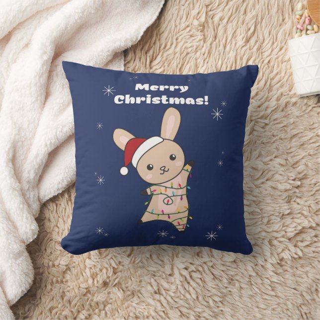 Bunny Merry Christmas Winter Animals Rabbits Throw Cushion (Blanket)