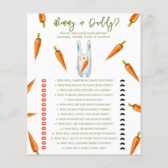 Bunny - mummy or daddy baby shower game (Front)