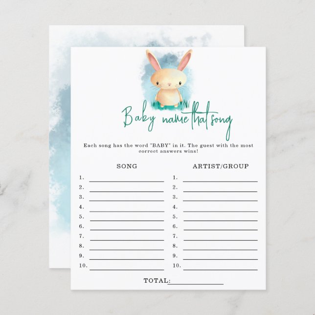 Bunny Name that song baby shower game (Front/Back)