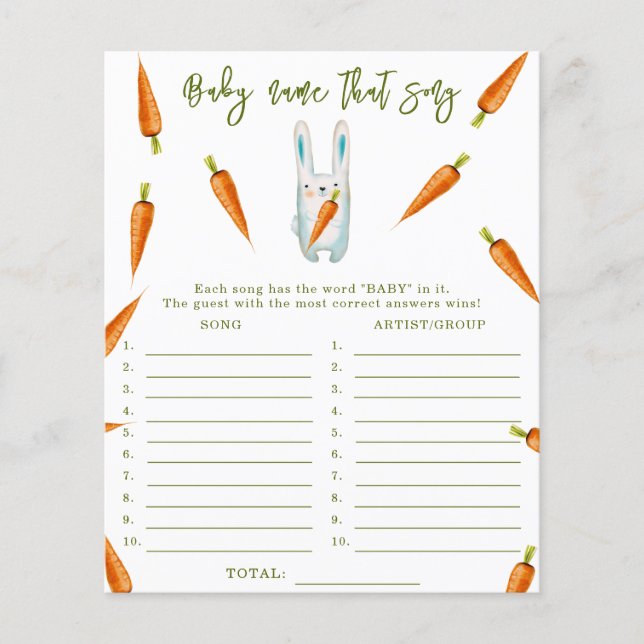Bunny - Name that song baby shower game (Front)