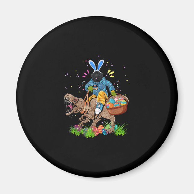 Bunny Newfoundland Dog Riding Dinosaur Easter Magnet (Front)