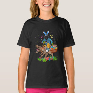 Bunny Newfoundland Dog Riding Dinosaur Easter T-Shirt