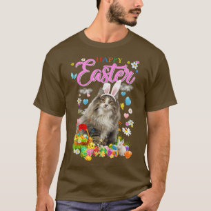 Bunny Norwegian Forest Cat Happy Easter Eggs T-Shirt