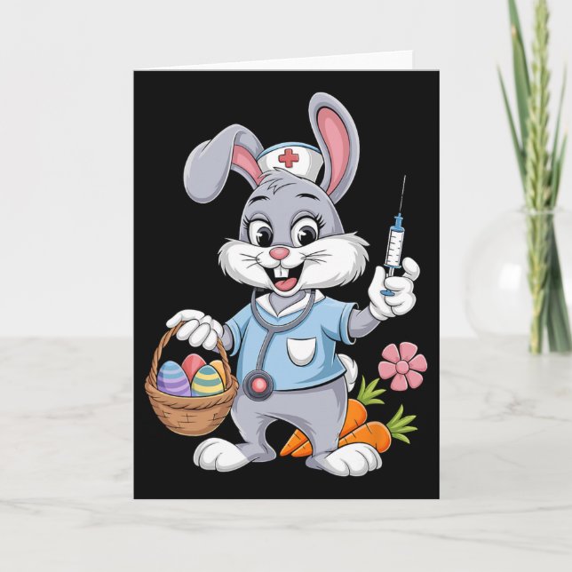 Bunny Nurse Easter Day Stethoscope Rabbit Scrub To Card (Front)