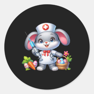 Bunny Nurse Easter Day Stethoscope Rabbit Scrub To Classic Round Sticker