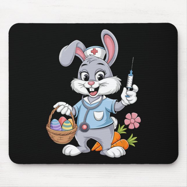 Bunny Nurse Easter Day Stethoscope Rabbit Scrub To Mouse Mat (Front)