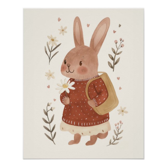 Bunny Nursery Print, Cute Boho Kids Wall Art (Front)