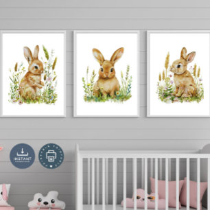 Bunny Nursery Prints, Watercolor Gender Neutral 