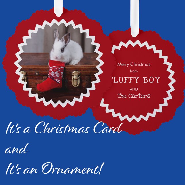 Bunny on Antique Trunk with Red Stocking Tree Decoration Card (Creator Uploaded)