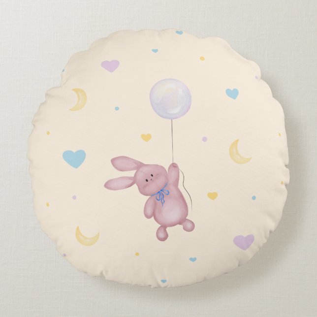 Bunny on Bubble Cute Nursery Pillow for Kids Room  (Front)