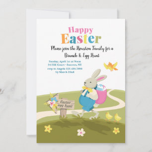 Bunny On His Way Easter Invitation