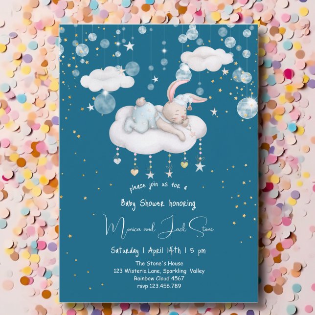 Bunny on the cloud, baby shower invitation (Creator Uploaded)