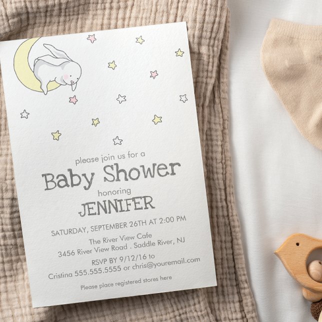 Bunny on the moon | gender neutral baby shower invitation (Creator Uploaded)