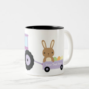Bunny on Tractor Add Your Text to Personalise Two-Tone Coffee Mug