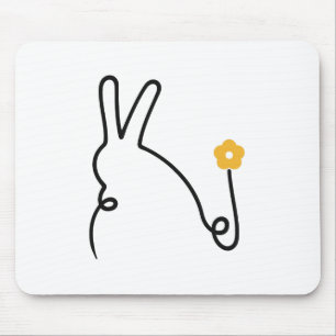 Bunny One Line Art with Yellow Flower Mouse Mat