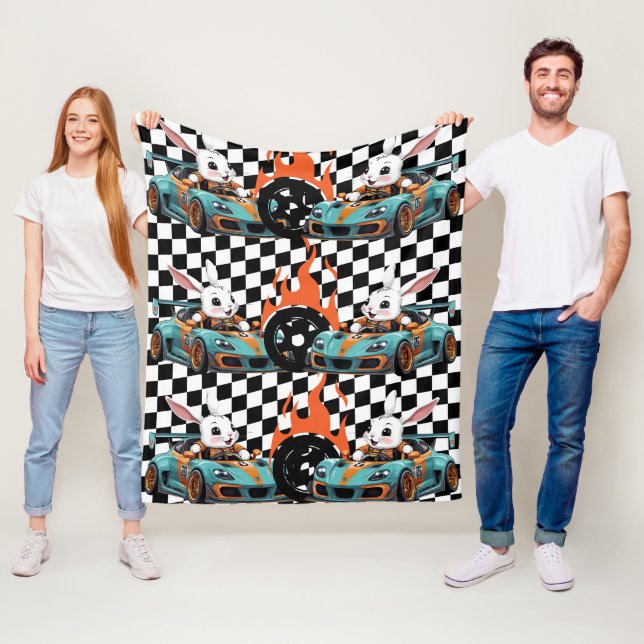Bunny Orange Car Racing Print  Fleece Blanket (In Situ)