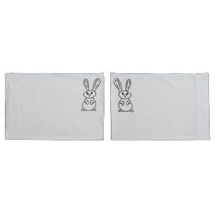 Bunny outlined light grey Pillow case set
