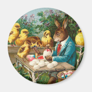 Bunny Painting Easter Eggs Vintage Magnet