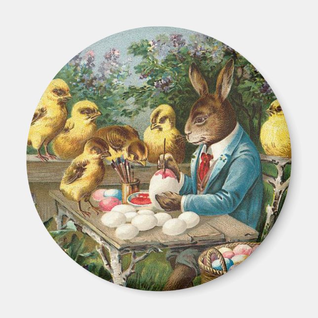 Bunny Painting Easter Eggs Vintage Magnet (Front)