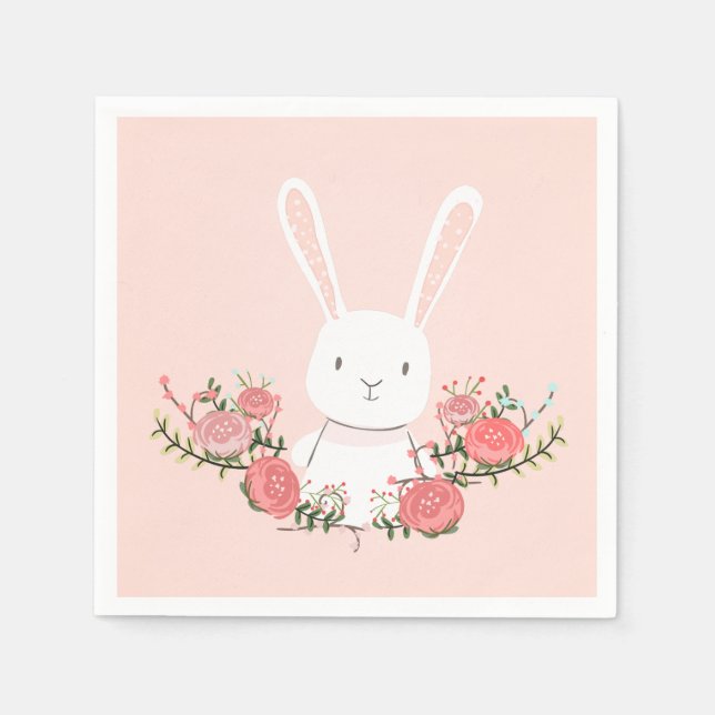 Bunny Paper Napkin Woodland Floral Pink Girl (Front)
