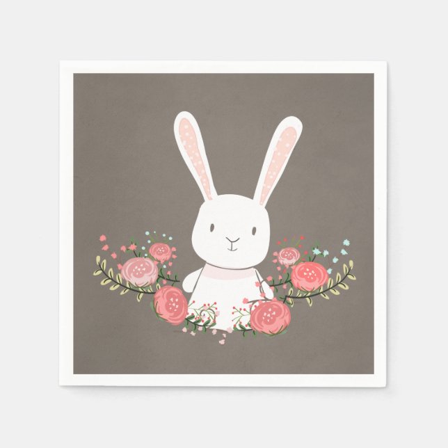 Bunny Paper Napkin Woodland Floral Rustic Girl (Front)