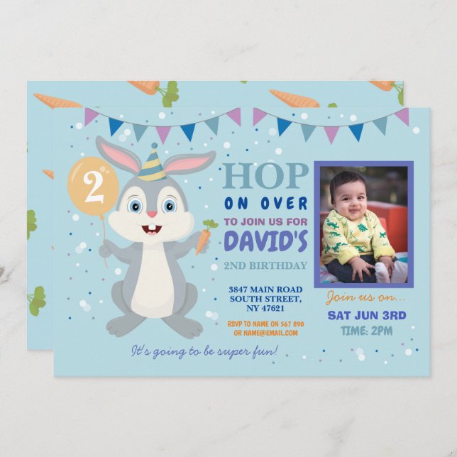 Bunny Party Birthday Rabbit Photo Easter Invitation (Front/Back)