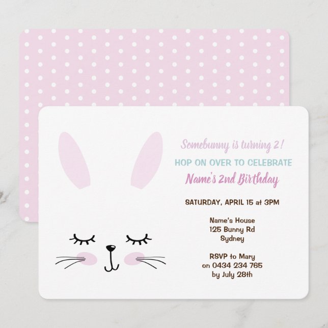 Bunny Party Invitation, Easter Bunny Invitation (Front/Back)