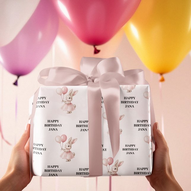  Bunny Pastel Pink Birthday |  Cute Happy Birthday Wrapping Paper (Creator Uploaded)