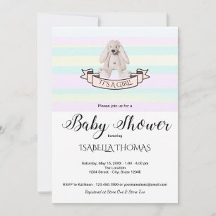 Bunny Pastel  Pink Blue Yellow Stripes Baby Shower Invitation