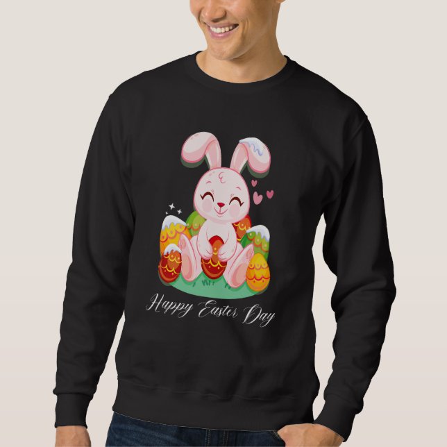 Bunny Pastel Spring Hunt Eggs Rabbit Happy Easter  Sweatshirt (Front)