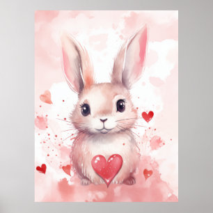 Bunny Pastel Super Cute hearts Brown Eyes Poster