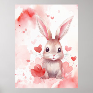 Bunny Pastel Super Cute hearts Red hearts Poster