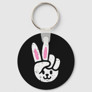 Bunny Peace Sign Easter Fun Rabbit Spring Men Wome Key Ring