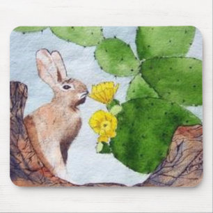 Bunny Peeking Through Cactus Mouse Mat