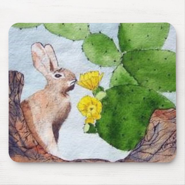 Bunny Peeking Through Cactus Mouse Mat (Front)