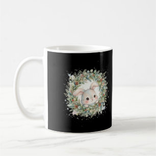 Bunny Peeking Through Wreath Christmas Mug