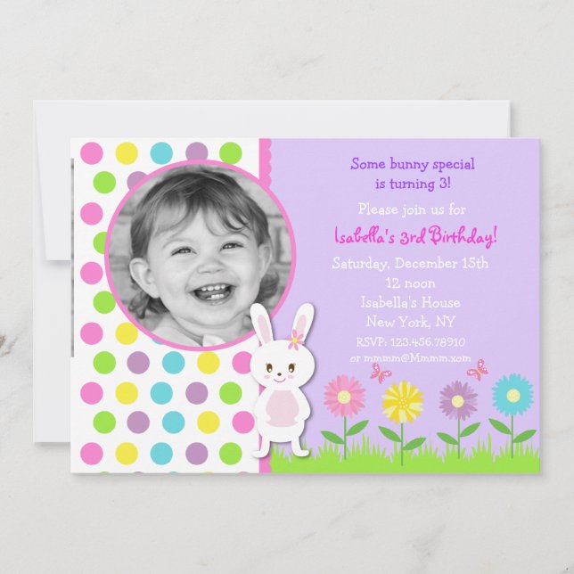 Bunny Photo Birthday Party Invitations (Front)