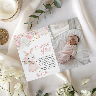 Bunny Photo Birthday Thank You Card