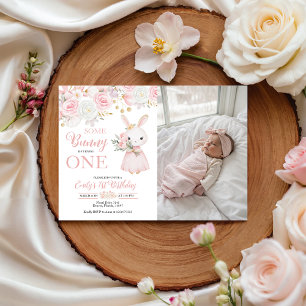 Bunny Photo First Birthday Invitation