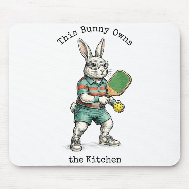 Bunny pickleball player easter this bunny owns the mouse mat (Front)