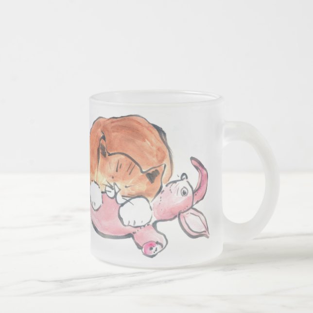 Bunny Pillow for Kitty Frosted Glass Coffee Mug (Right)