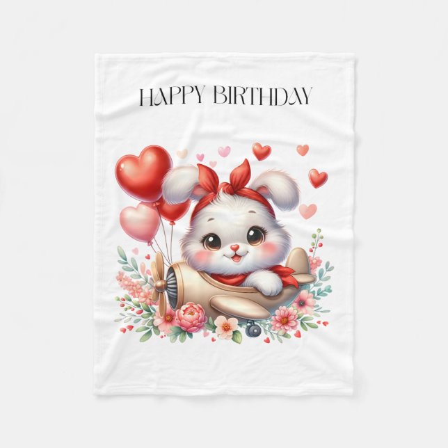 Bunny Pilot Birthday Fleece Blanket (Front)